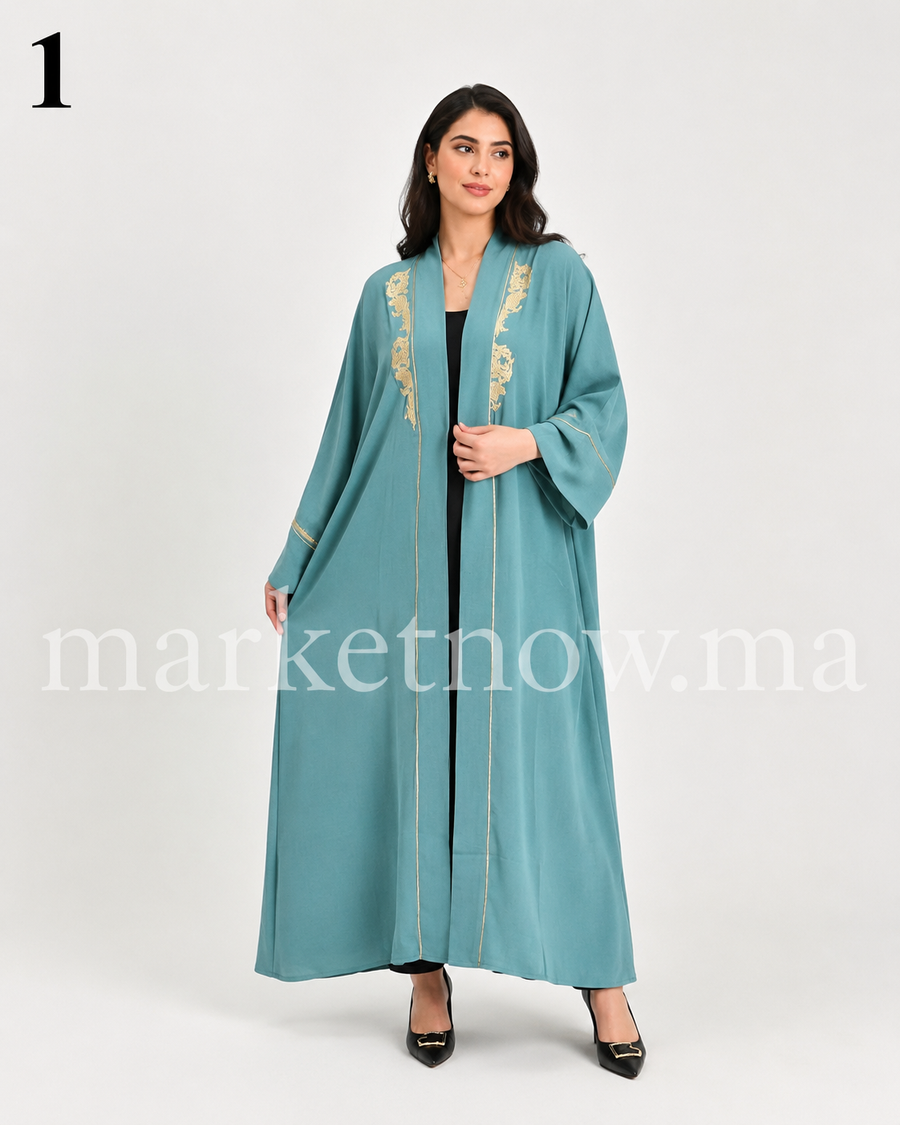 Kimono Femme Élégant en Tissu Premium avec Broderie Dorée – Taille Standard | كيمونو نسائي مطرز بتوب ممتاز