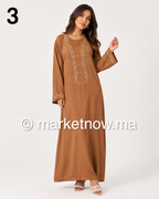 Kandoura Femme Élégante avec Strass et Broderie – Tissu Nawaem Premium | Tailles L, XL, XXL