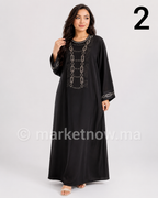 Kandoura Femme Élégante avec Strass et Broderie – Tissu Nawaem Premium | Tailles L, XL, XXL