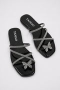 Sandales Femme Été Papillon Strass – Mules Plates Élégantes & Confortables | مقاس 37-41