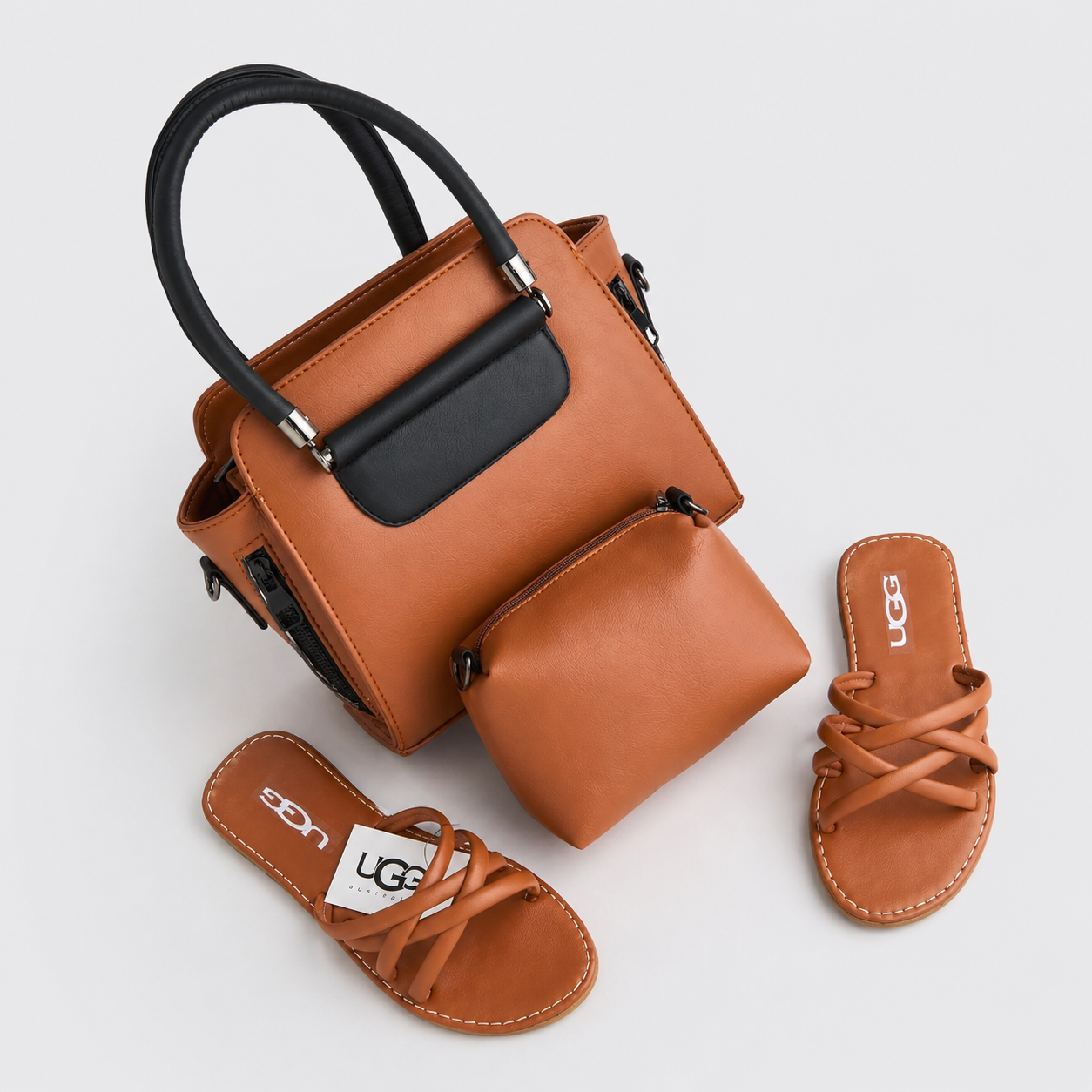 Sac à Main Femme Caramel + Sandales Confortables – Pack Élégant Chic Été 2026 | Mode Femme Maroc
