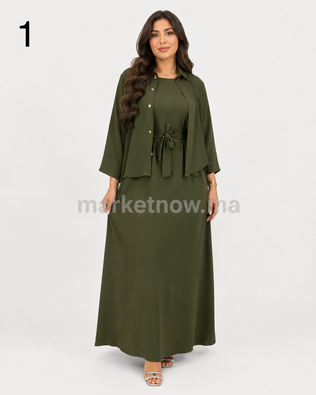 Ensemble Femme Top Zoom 2 Pièces – Robe Longue avec Surchemise Élégante