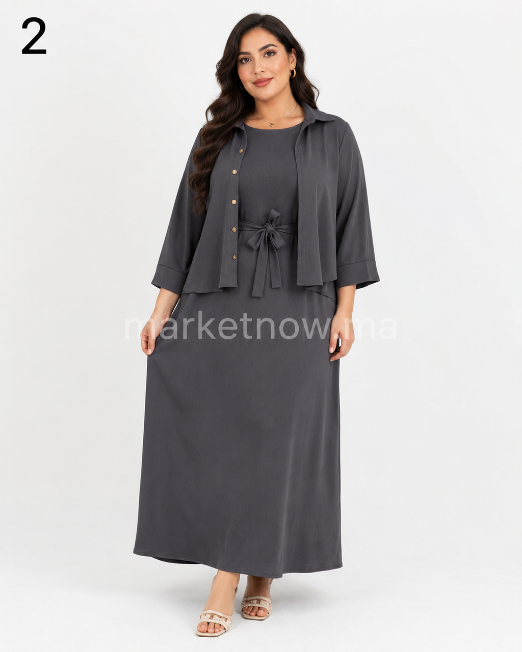 Ensemble Femme Top Zoom 2 Pièces – Robe Longue avec Surchemise Élégante