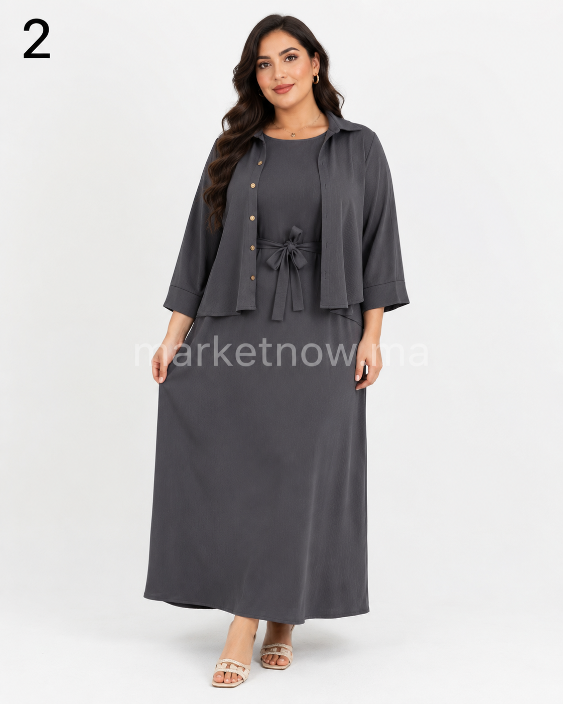 Ensemble Femme Top Zoom 2 Pièces – Robe Longue avec Surchemise Élégante