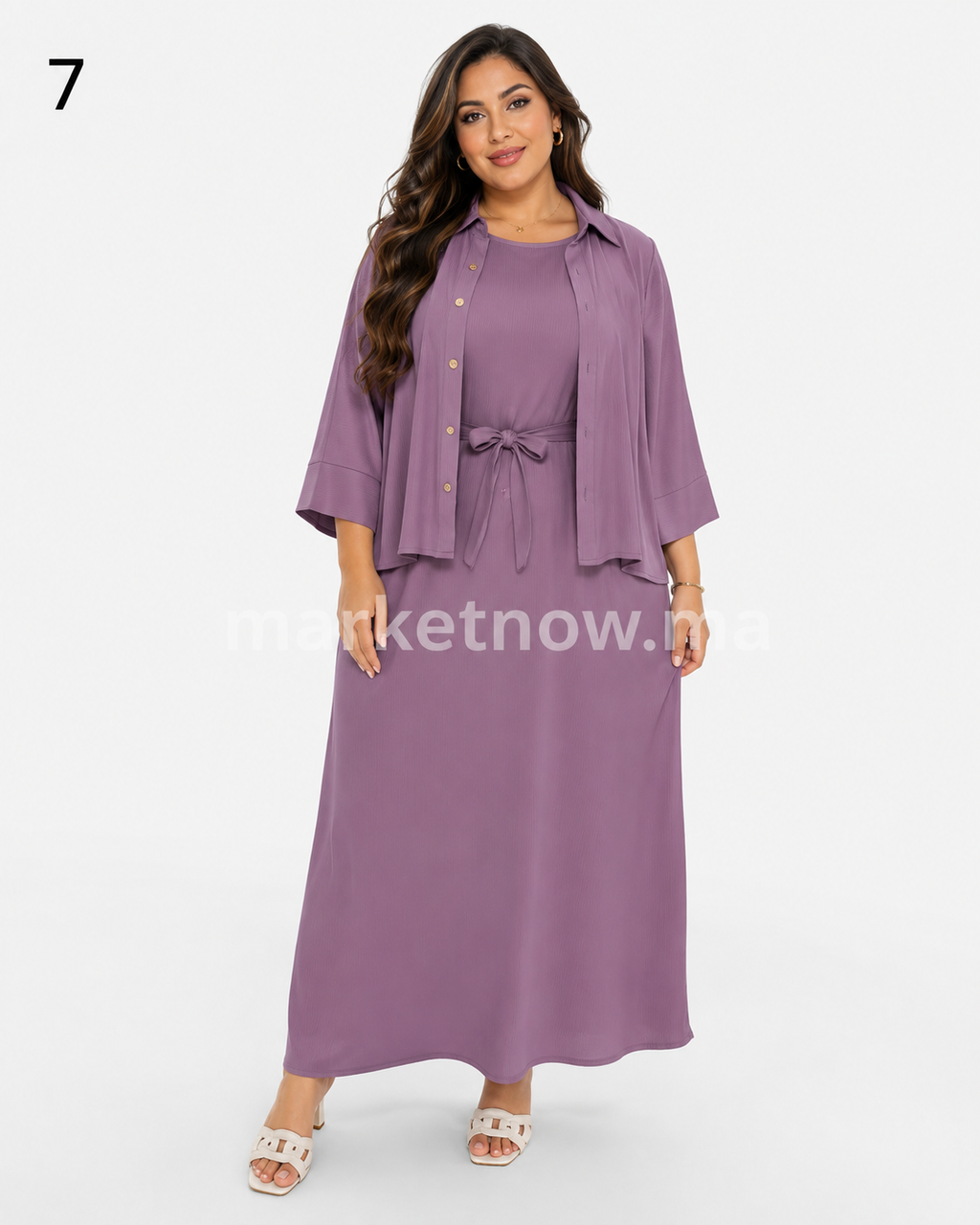 Ensemble Femme Top Zoom 2 Pièces – Robe Longue avec Surchemise Élégante