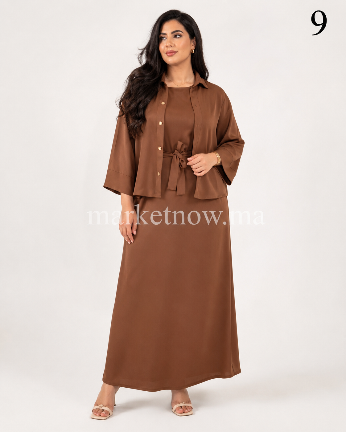 Ensemble Femme Top Zoom 2 Pièces – Robe Longue avec Surchemise Élégante