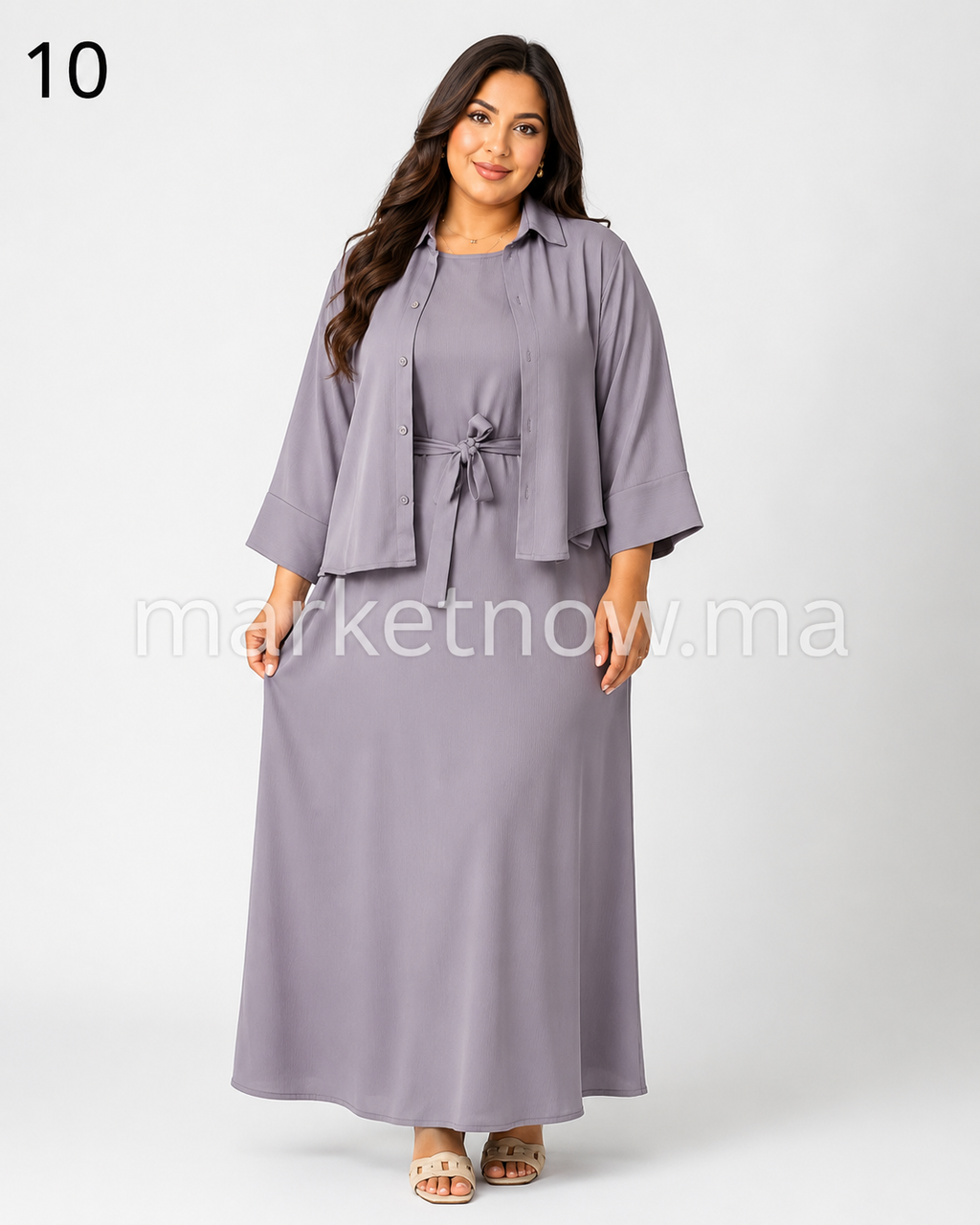 Ensemble Femme Top Zoom 2 Pièces – Robe Longue avec Surchemise Élégante