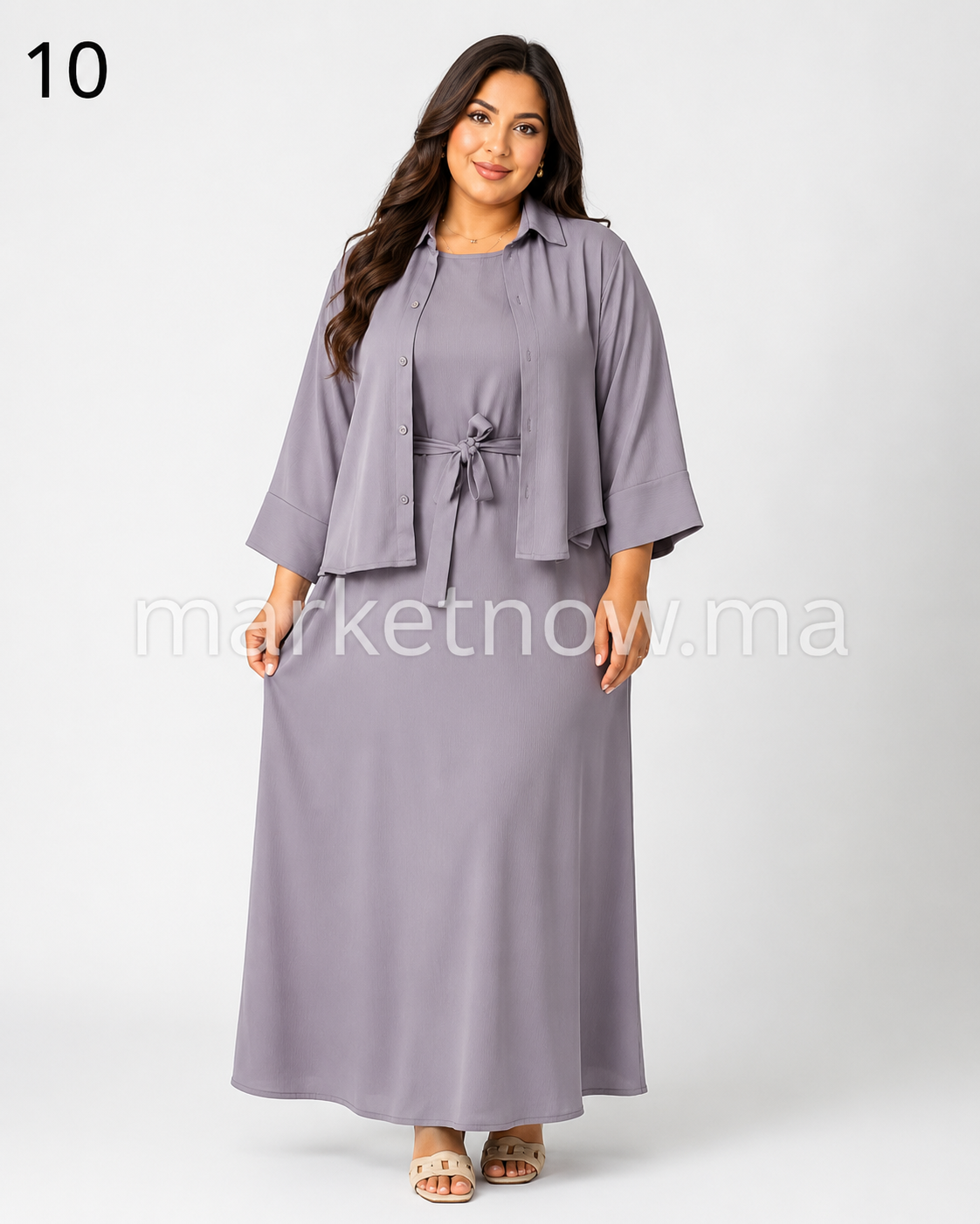 Ensemble Femme Top Zoom 2 Pièces – Robe Longue avec Surchemise Élégante