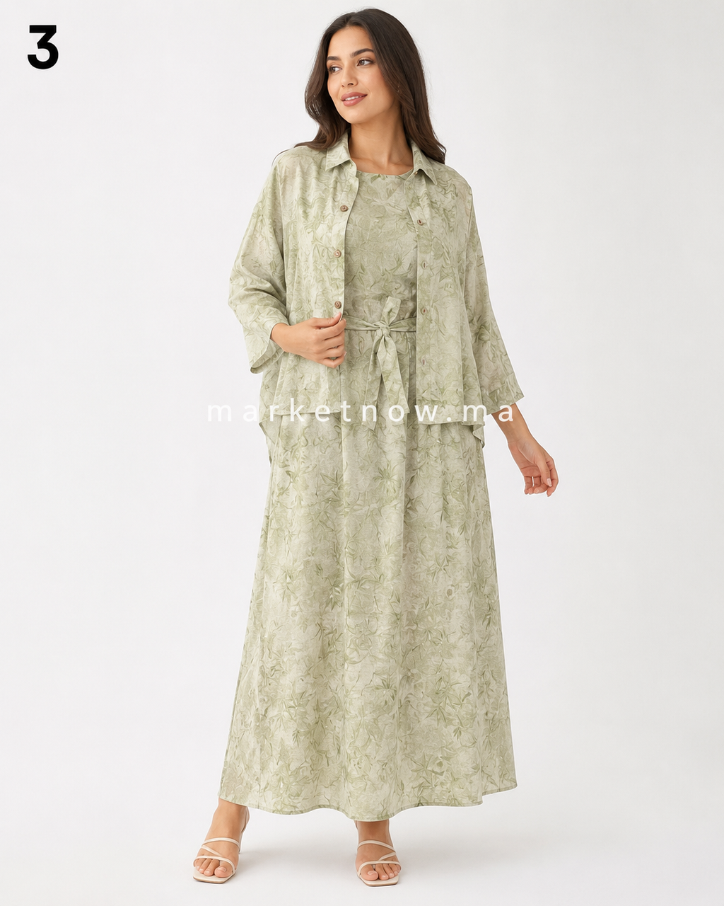 Ensemble femme 2 pièces en tissu froissé – Robe longue avec surchemise