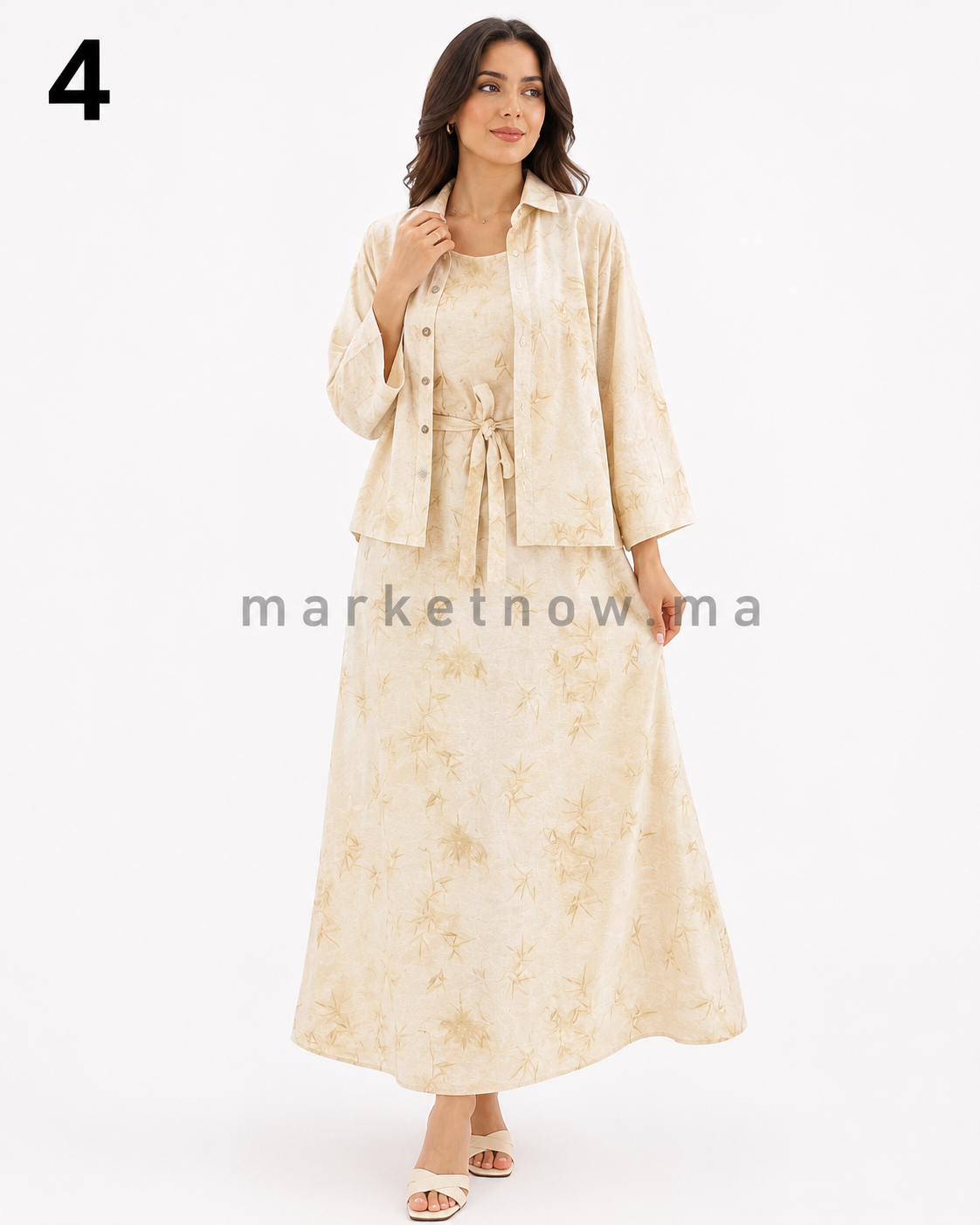 Ensemble femme 2 pièces en tissu froissé – Robe longue avec surchemise