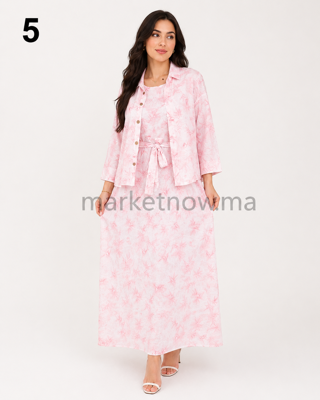 Ensemble femme 2 pièces en tissu froissé – Robe longue avec surchemise