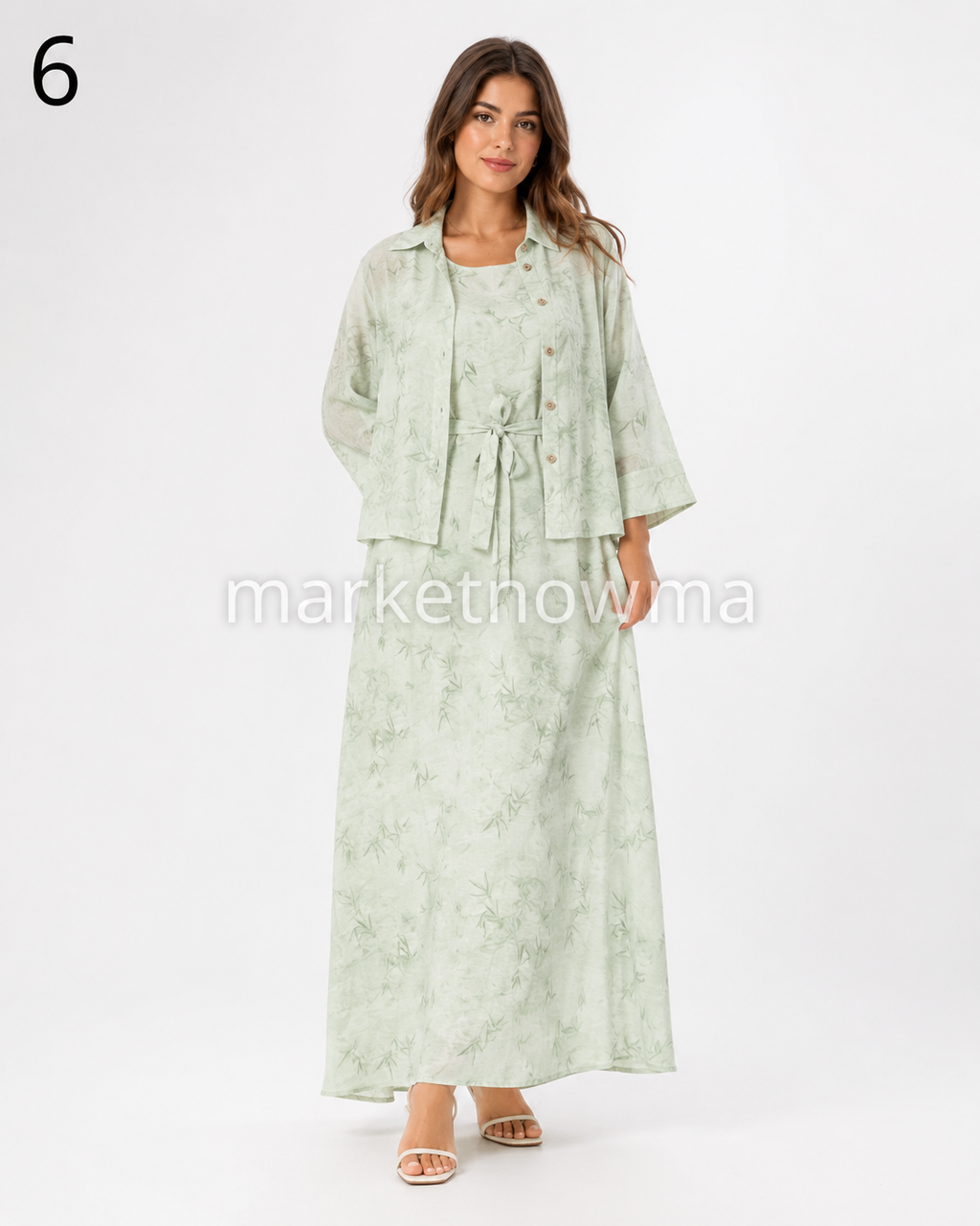 Ensemble femme 2 pièces en tissu froissé – Robe longue avec surchemise
