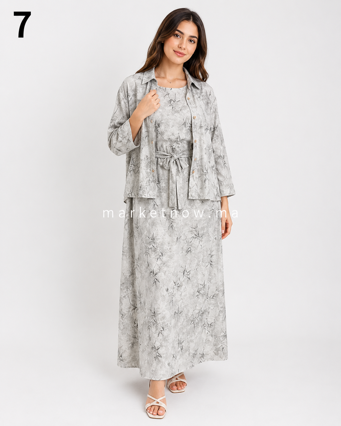 Ensemble femme 2 pièces en tissu froissé – Robe longue avec surchemise