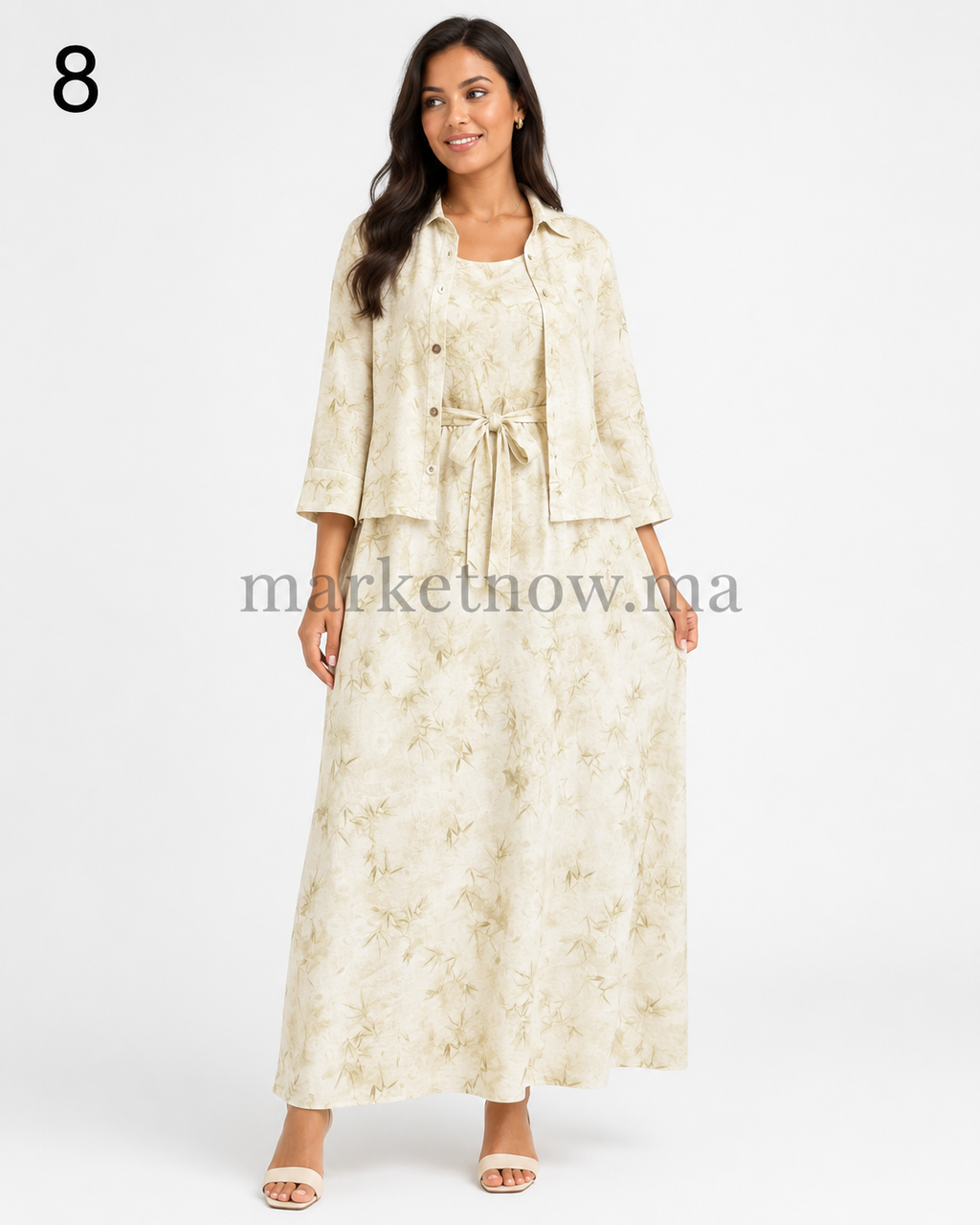 Ensemble femme 2 pièces en tissu froissé – Robe longue avec surchemise
