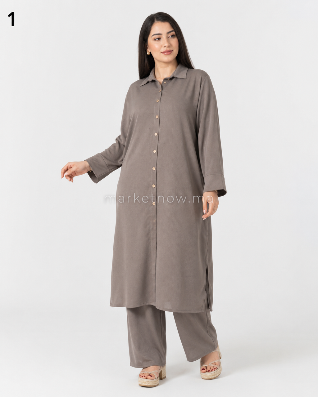 Ensemble Femme Long 2 Pièces en Tissu Zoom – Élégant et Confortable