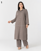 Ensemble Femme Long 2 Pièces en Tissu Zoom – Élégant et Confortable