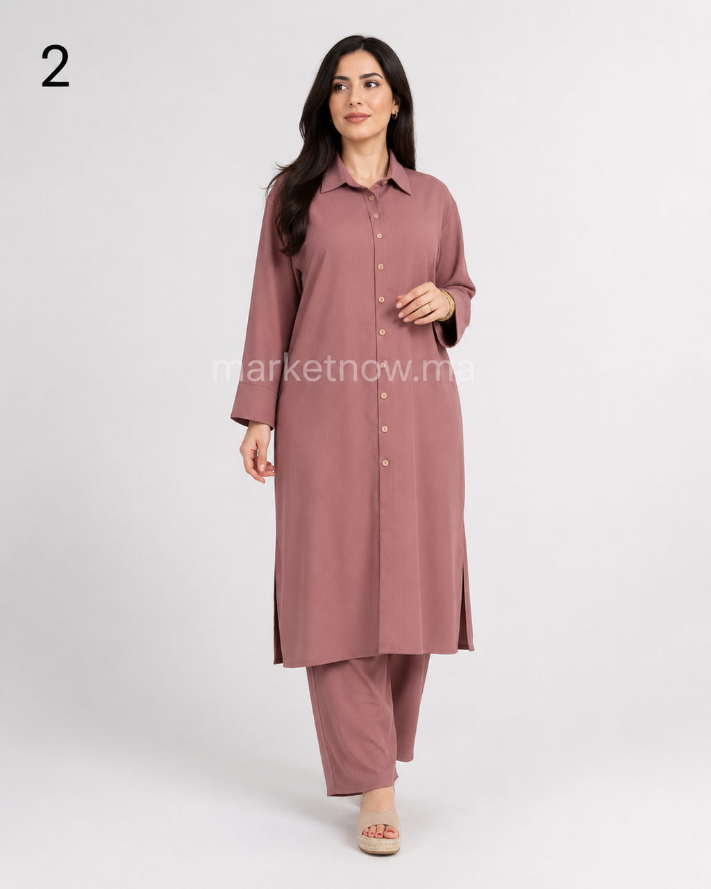 Ensemble Femme Long 2 Pièces en Tissu Zoom – Élégant et Confortable