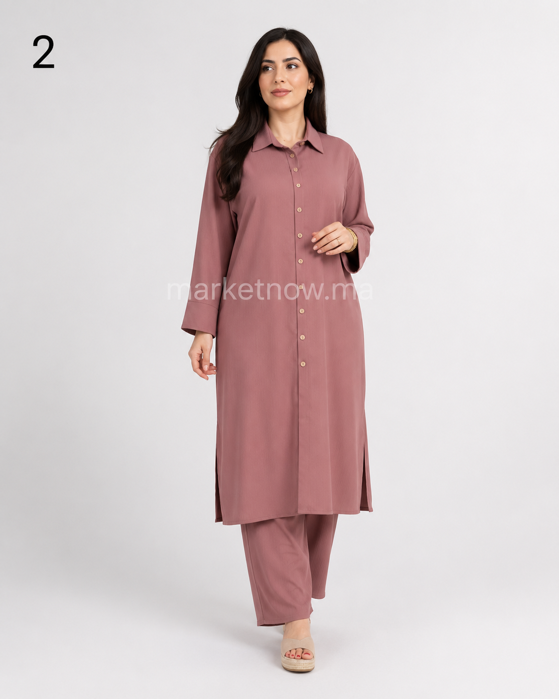 Ensemble Femme Long 2 Pièces en Tissu Zoom – Élégant et Confortable