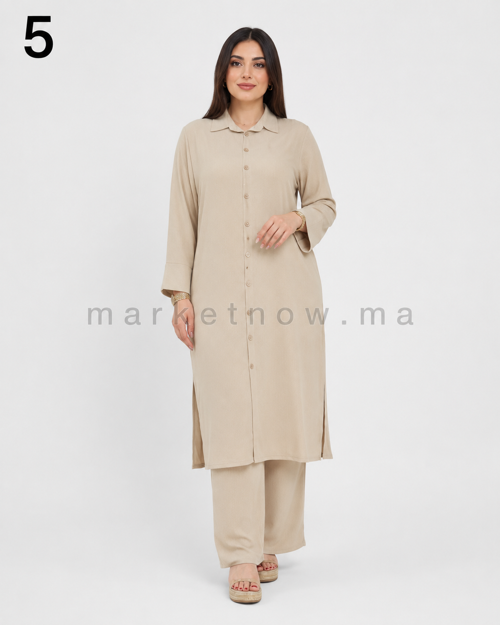 Ensemble Femme Long 2 Pièces en Tissu Zoom – Élégant et Confortable