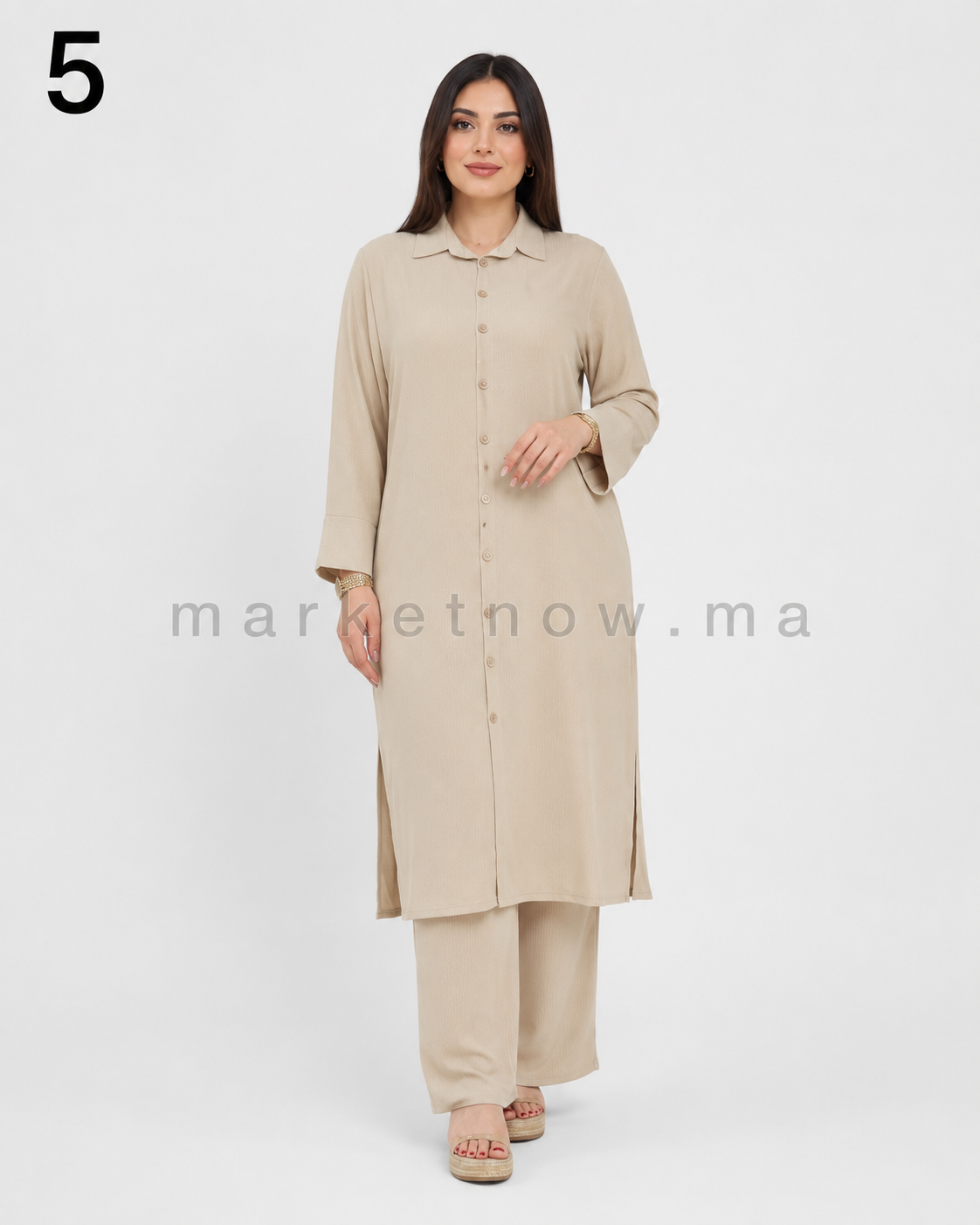 Ensemble Femme Long 2 Pièces en Tissu Zoom – Élégant et Confortable