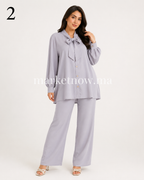 Ensemble femme Top Zoom élégant – Blouse à nœud et pantalon large