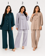 Ensemble femme Top Zoom élégant – Blouse à nœud et pantalon large