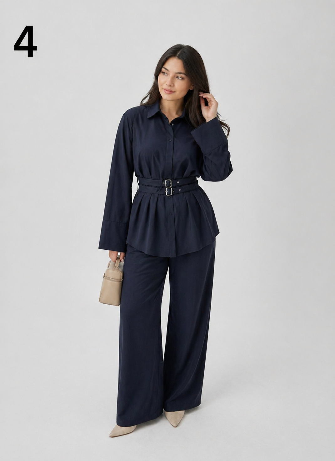 Ensemble Femme Oversize Élégant avec Double Ceinture – Tenue Chic Printemps Crêpe Julia Haute Qualité (S à 2XL)