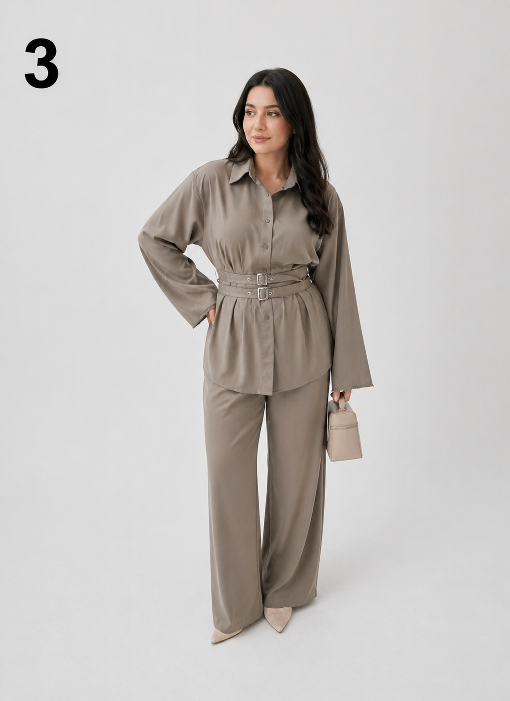 Ensemble Femme Oversize Élégant avec Double Ceinture – Tenue Chic Printemps Crêpe Julia Haute Qualité (S à 2XL)
