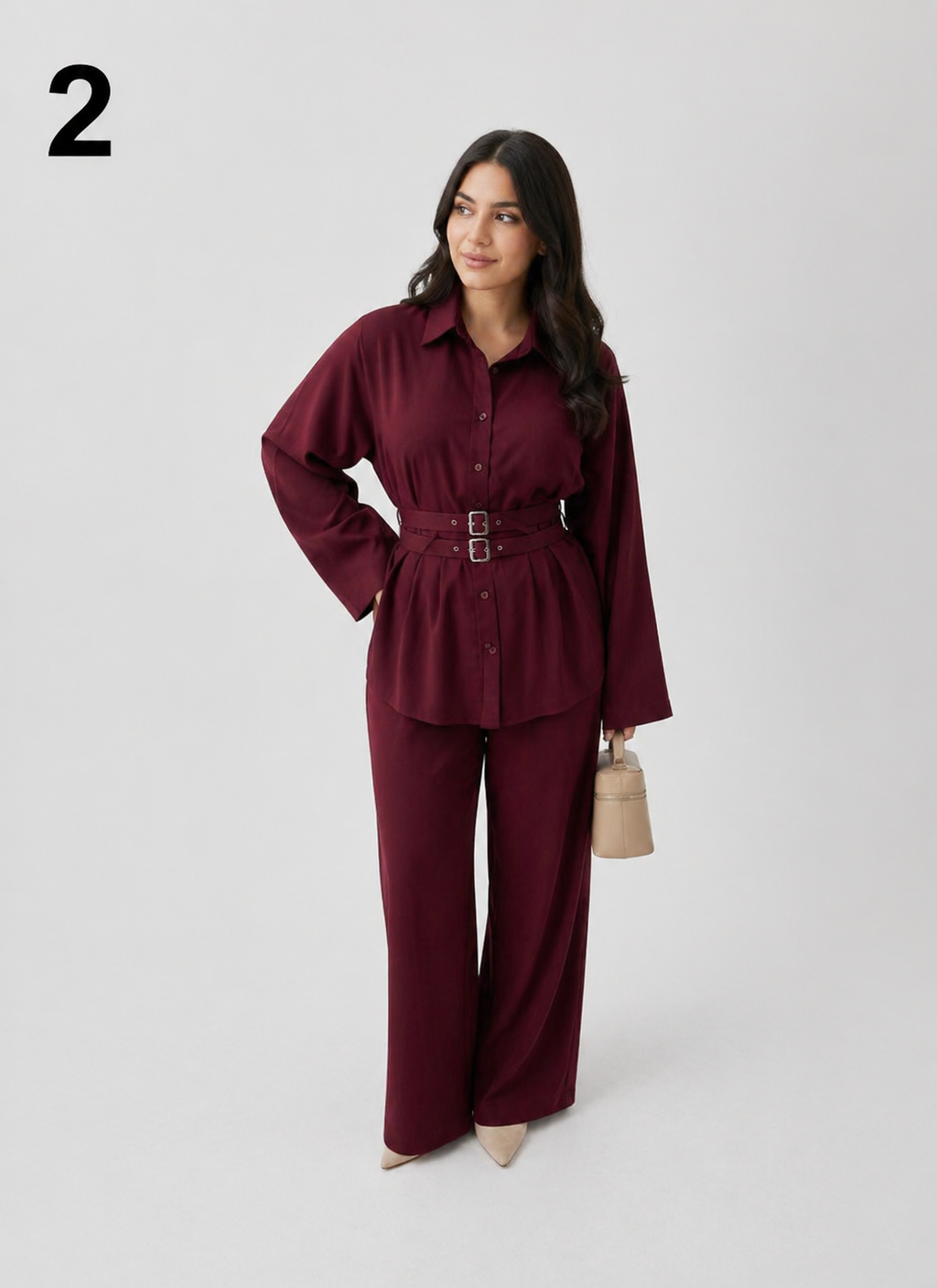 Ensemble Femme Oversize Élégant avec Double Ceinture – Tenue Chic Printemps Crêpe Julia Haute Qualité (S à 2XL)