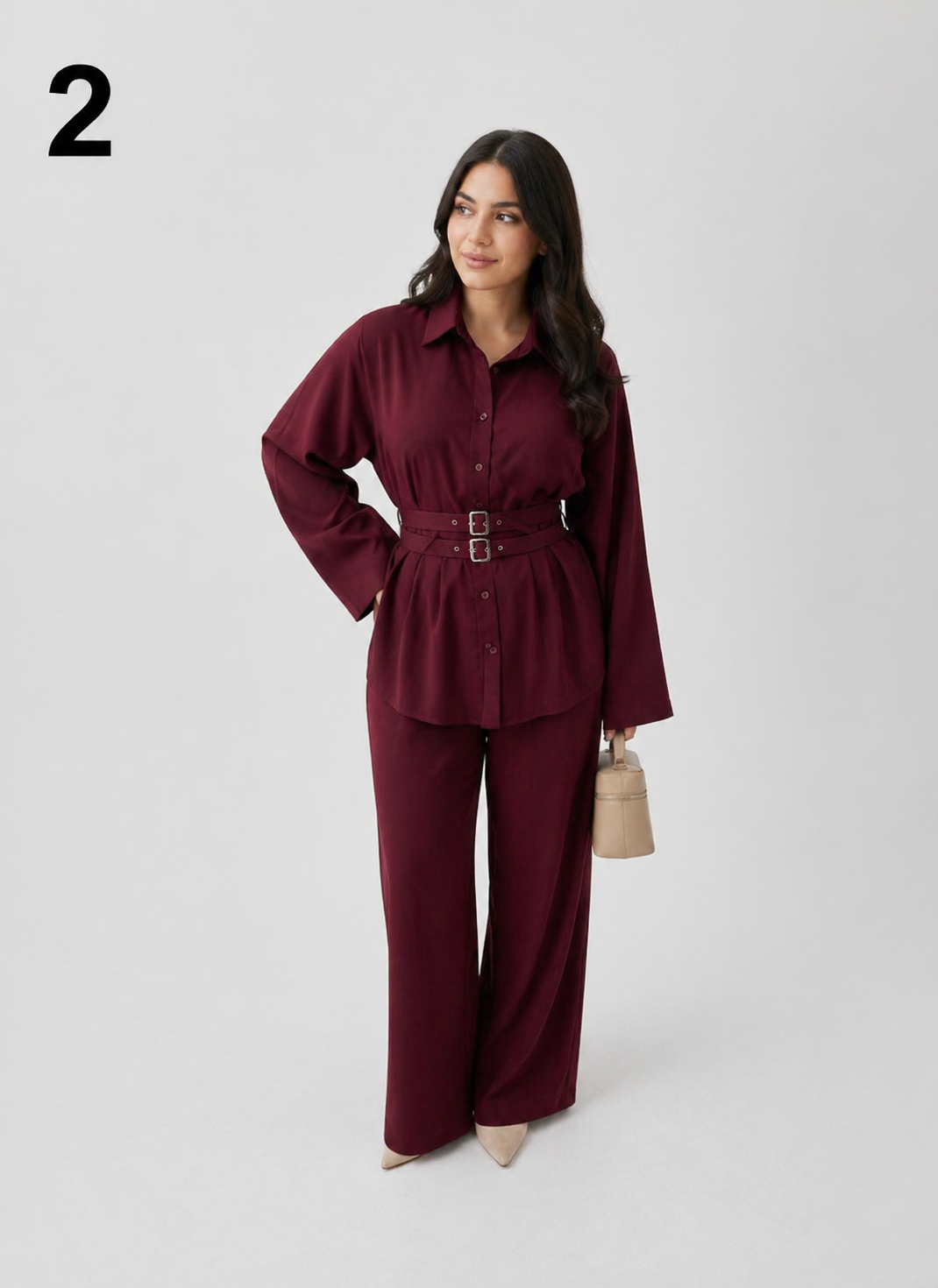 Ensemble Femme Oversize Élégant avec Double Ceinture – Tenue Chic Printemps Crêpe Julia Haute Qualité (S à 2XL)