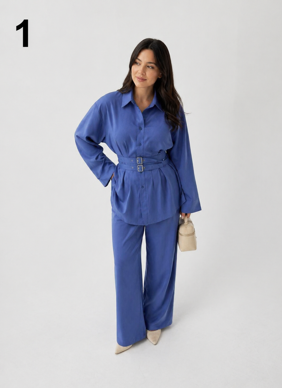 Ensemble Femme Oversize Élégant avec Double Ceinture – Tenue Chic Printemps Crêpe Julia Haute Qualité (S à 2XL)