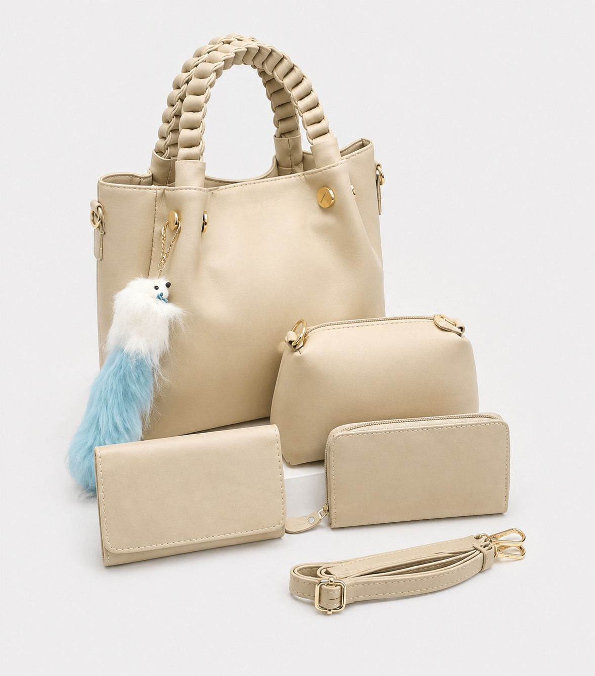 Sac à Main Femme 4 Pièces Luxe – Ensemble Sac + Pochette + Portefeuille + Bandoulière | Style Élégant Moderne 2026