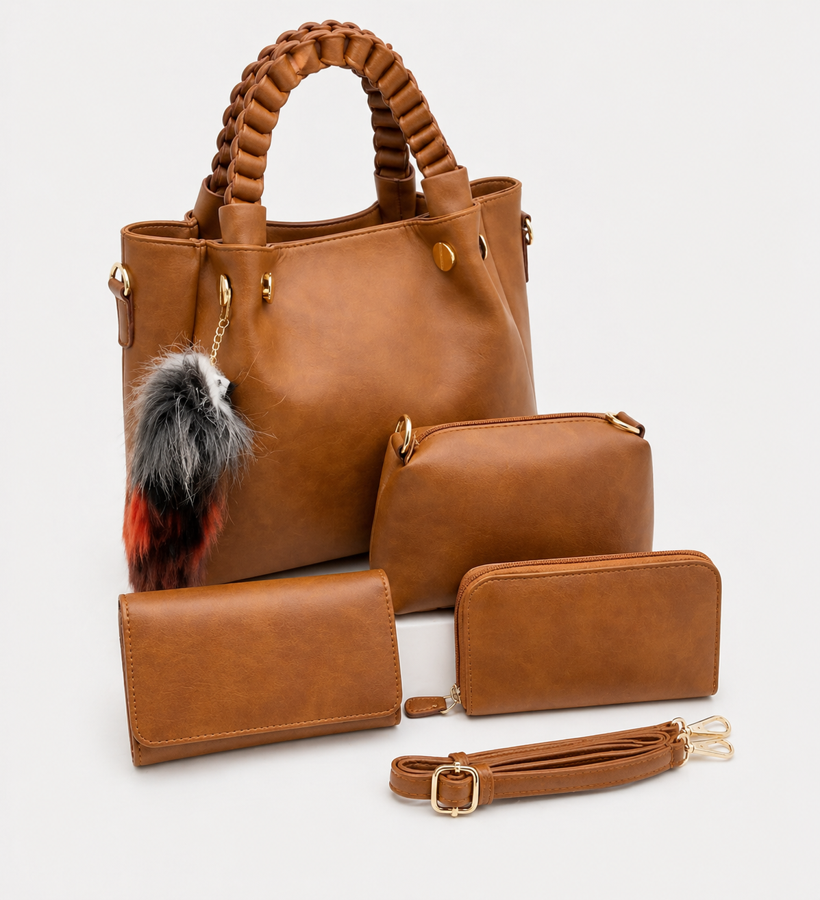 Sac à Main Femme 4 Pièces Luxe – Ensemble Sac + Pochette + Portefeuille + Bandoulière | Style Élégant Moderne 2026