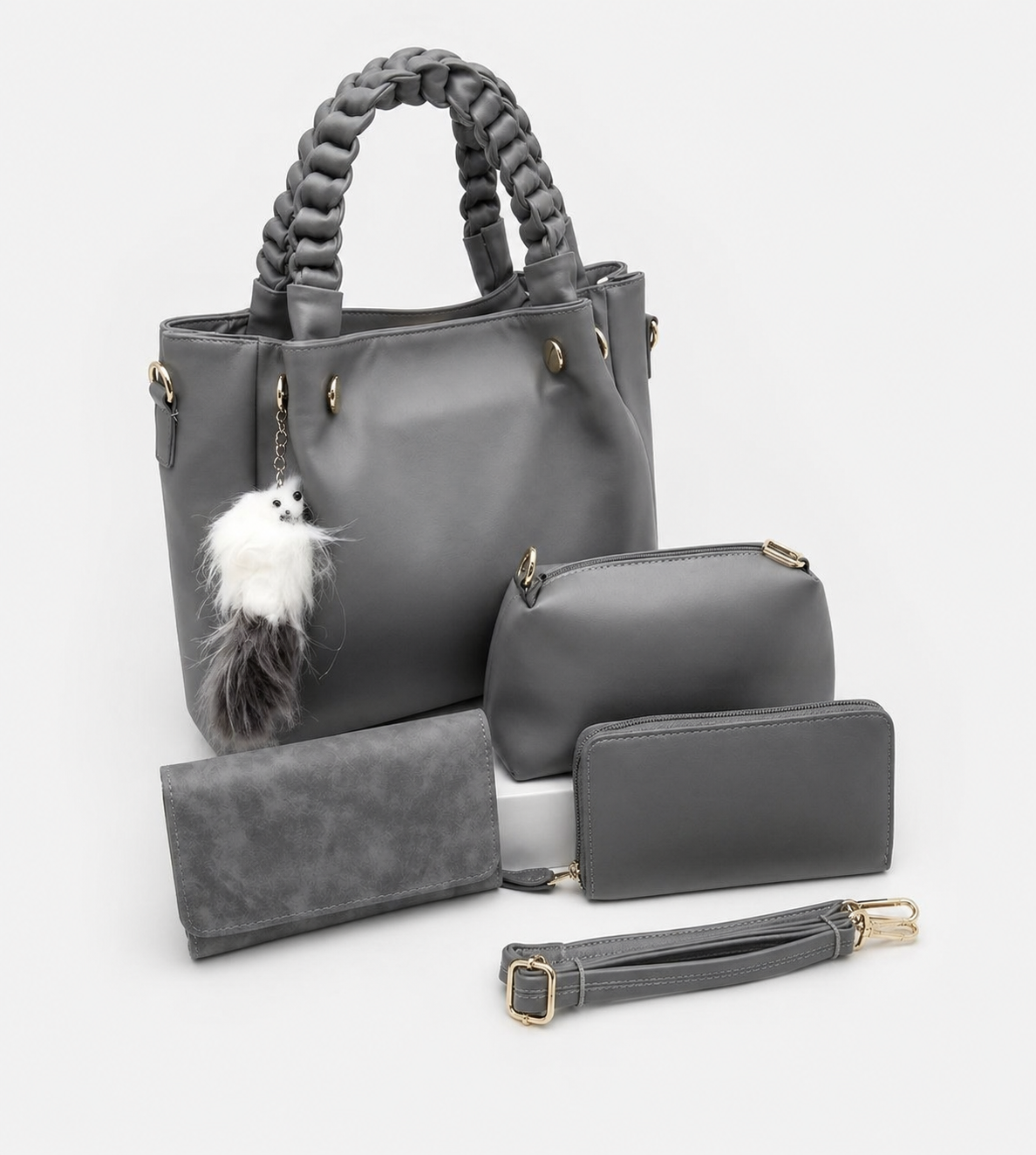 Sac à Main Femme 4 Pièces Luxe – Ensemble Sac + Pochette + Portefeuille + Bandoulière | Style Élégant Moderne 2026