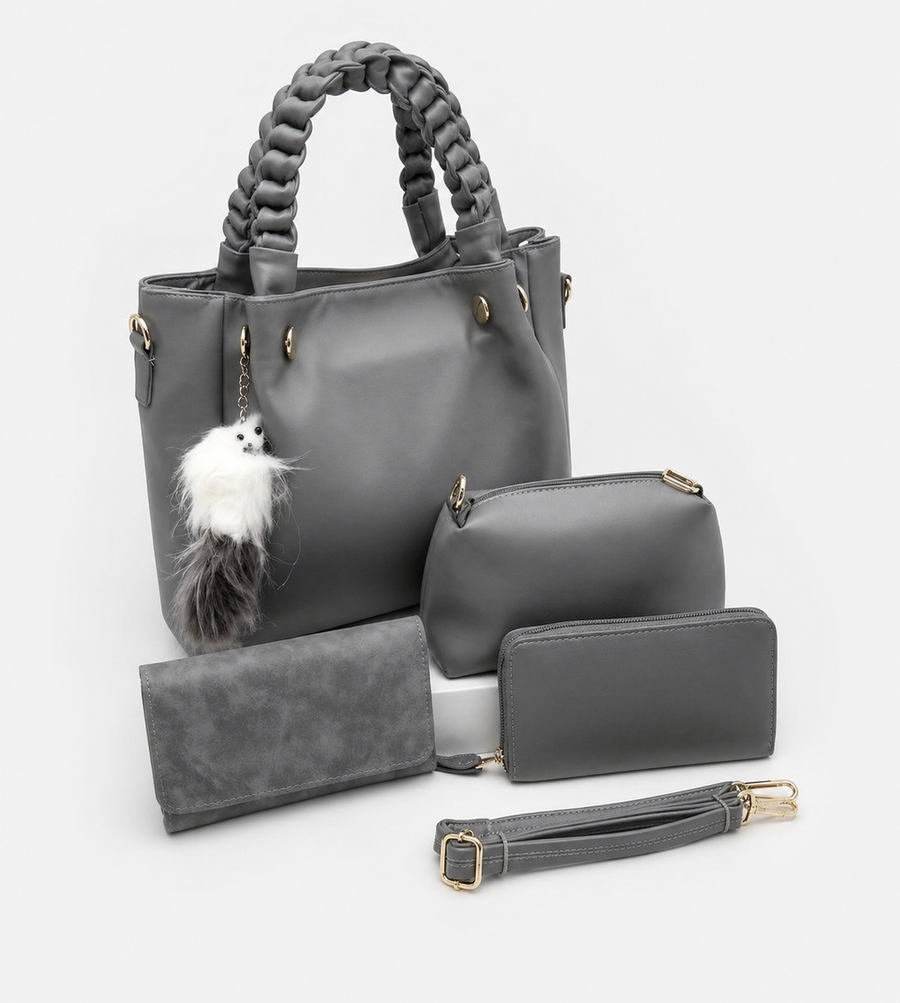 Sac à Main Femme 4 Pièces Luxe – Ensemble Sac + Pochette + Portefeuille + Bandoulière | Style Élégant Moderne 2026
