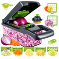 Coupe-légumes Multifonction 16-en-1 avec Boîte de Récupération  Dés – Tranches – Julienne – Ondulé – Râpe – Hachage rapide