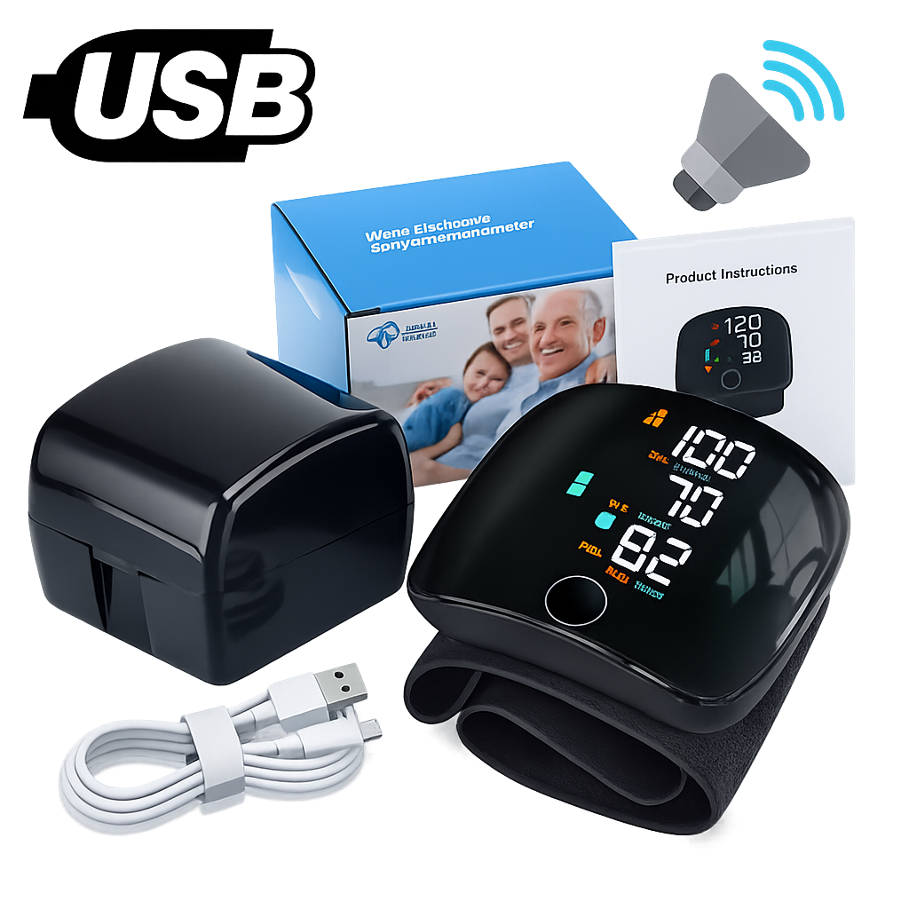 Tensiomètre de Poignet Rechargeable USB – Mesure Rapide & Écran Clair