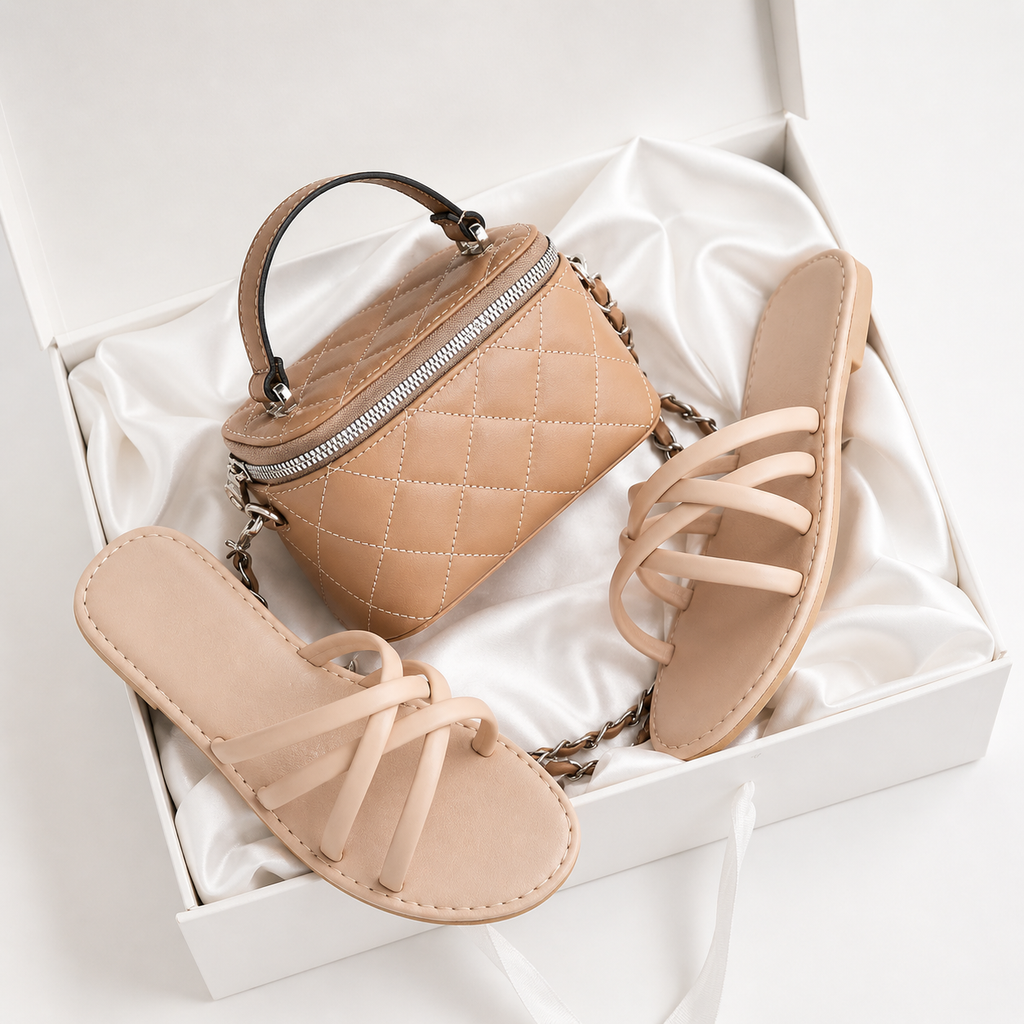 Pack sac matelassé + sandales femme | Ensemble chic été