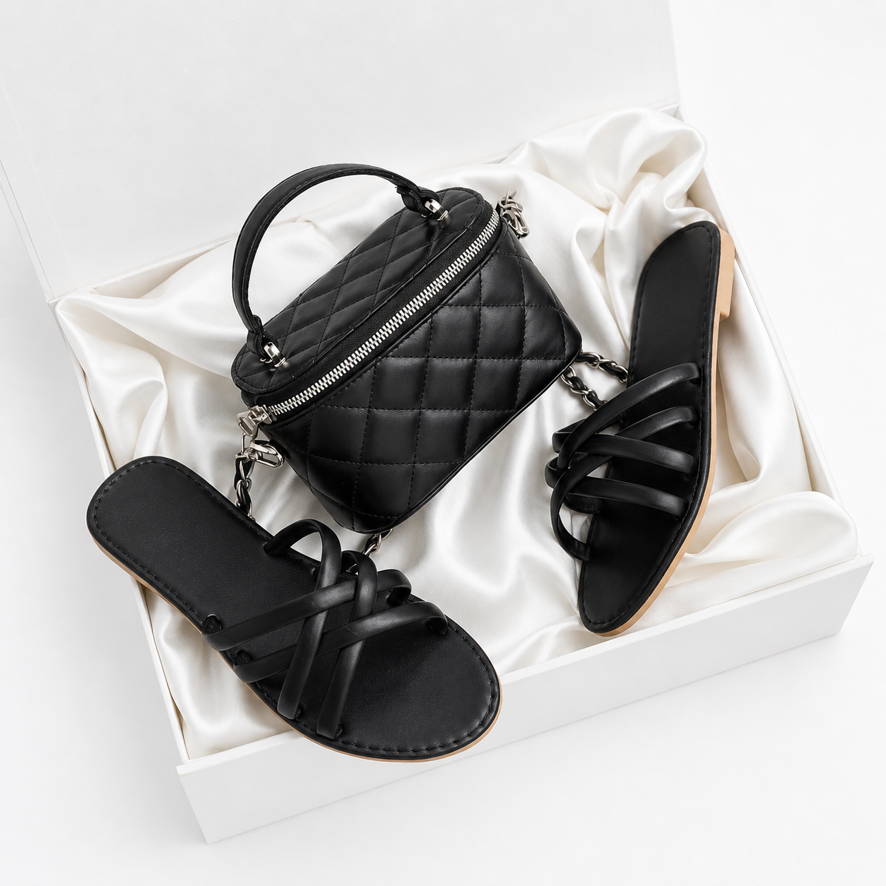 Pack sac matelassé + sandales femme | Ensemble chic été