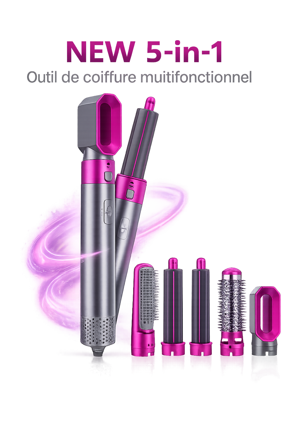 Brosse Soufflante 5 en 1 Professionnelle – Sèche-cheveux & Styler Air Ionique Anti-Frisottis | Lisseur, Boucleur & Volume – Salon à Domicile