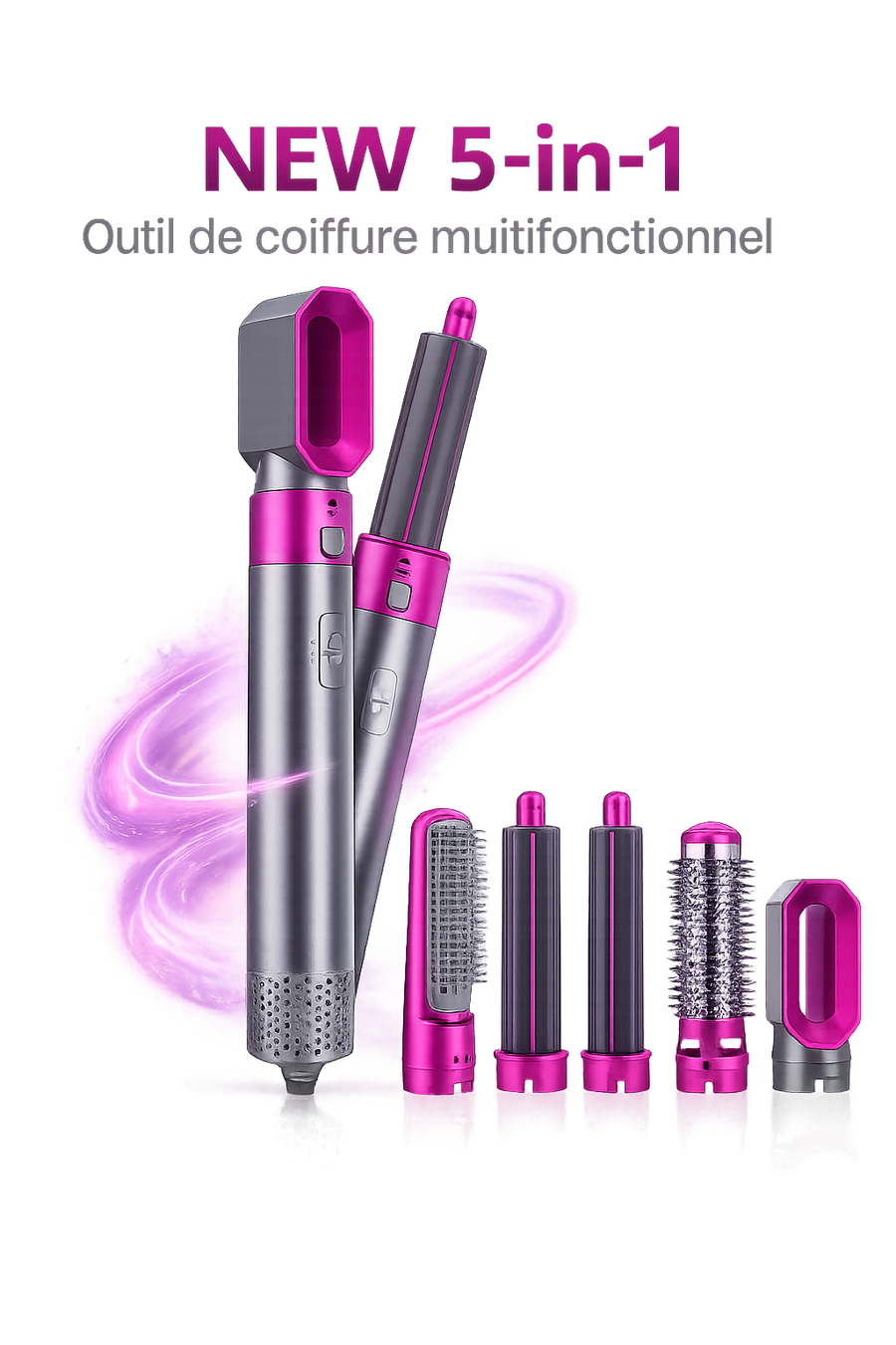 Brosse Soufflante 5 en 1 Professionnelle – Sèche-cheveux & Styler Air Ionique Anti-Frisottis | Lisseur, Boucleur & Volume – Salon à Domicile