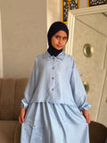 Ensemble fille à chemise ample et jupe longue à poches — Bleu ciel