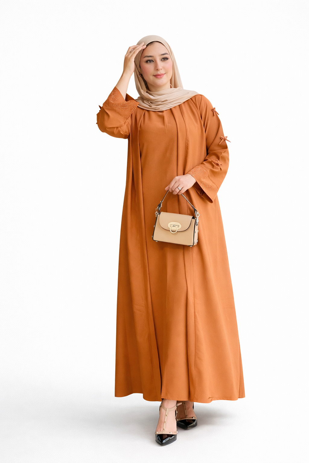 Abaya 2 Pièces Premium Crêpe Rosa – Robe Modeste Élégante Femme | Qualité Supérieure Maroc