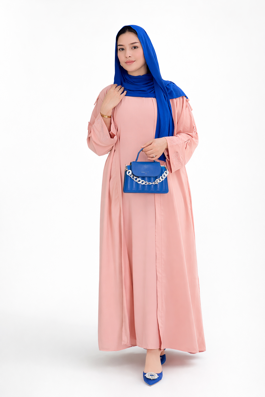 Abaya 2 Pièces Premium Crêpe Rosa – Robe Modeste Élégante Femme | Qualité Supérieure Maroc