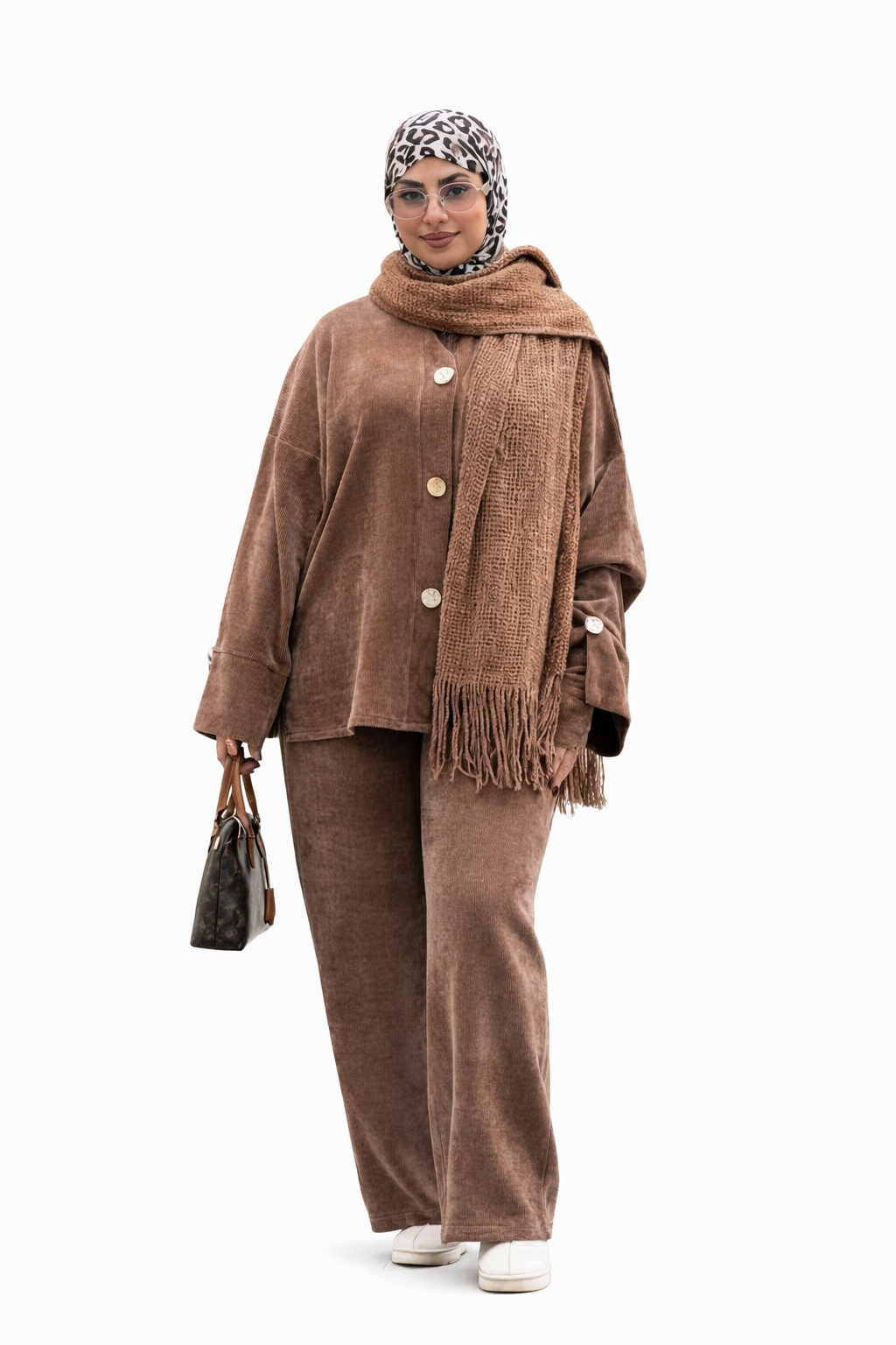 Ensemble Femme 3 Pièces en Tissu Laine Léger – Tenue Hiver Chic avec Gants | Qualité Premium