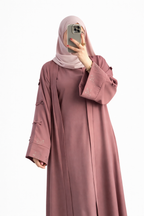 Abaya 2 Pièces Premium Crêpe Rosa – Robe Modeste Élégante Femme | Qualité Supérieure Maroc