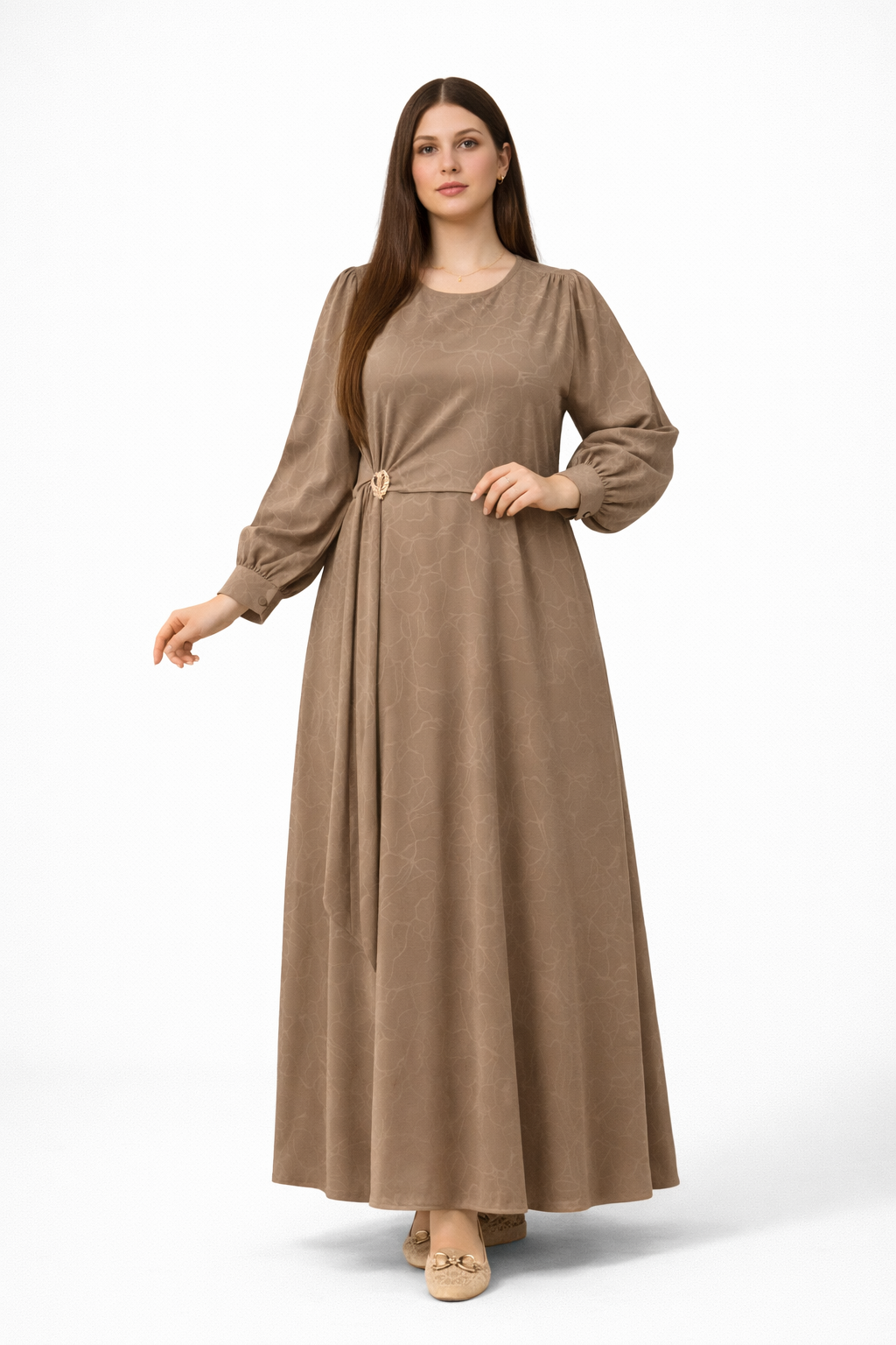Robe Longue Femme Élégante avec Broche – Caftan Moderne Chic | Grande Taille L à 3XL