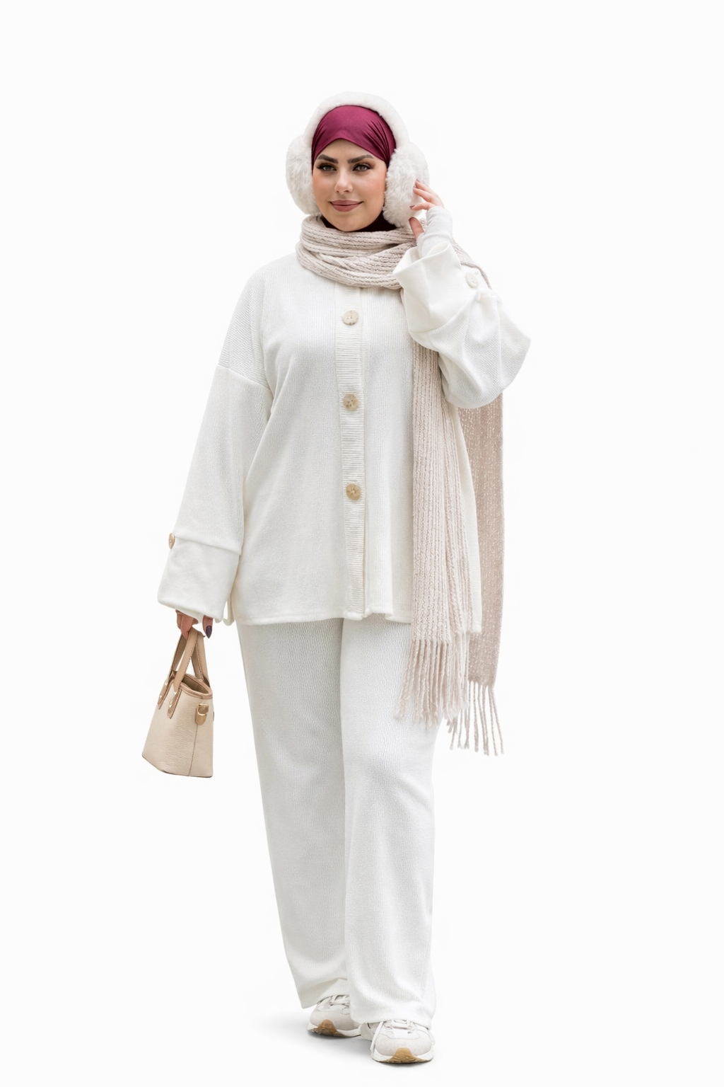 Ensemble Femme 3 Pièces en Tissu Laine Léger – Tenue Hiver Chic avec Gants | Qualité Premium