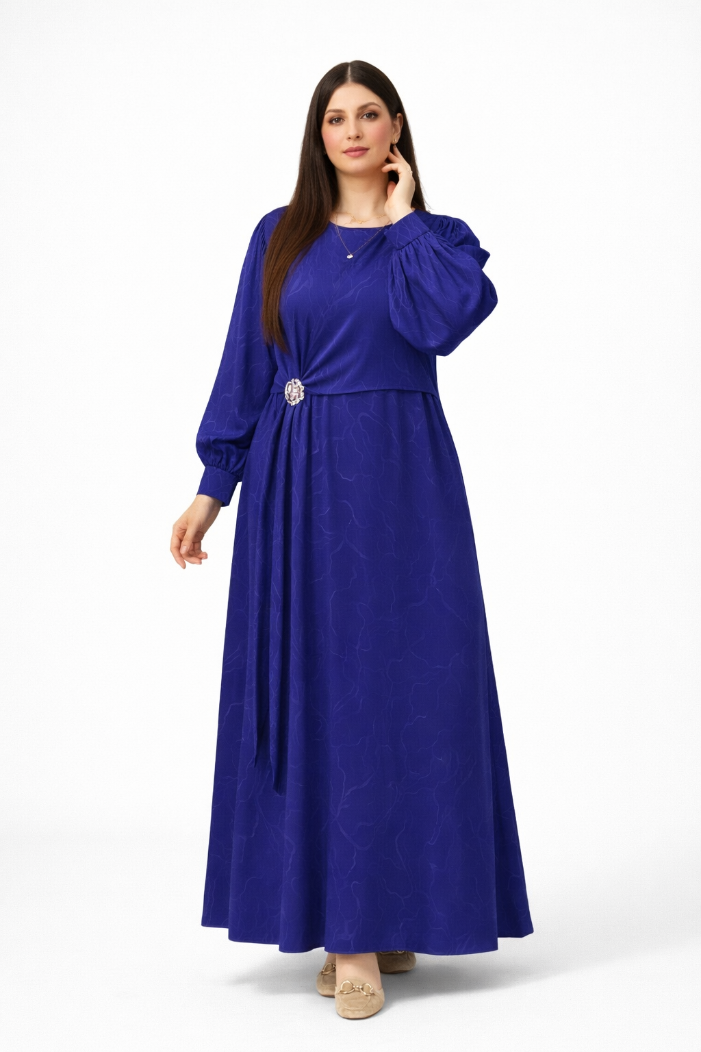 Robe Longue Femme Élégante avec Broche – Caftan Moderne Chic | Grande Taille L à 3XL