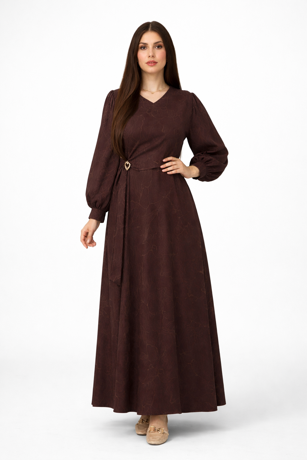 Robe Longue Femme Élégante avec Broche – Caftan Moderne Chic | Grande Taille L à 3XL